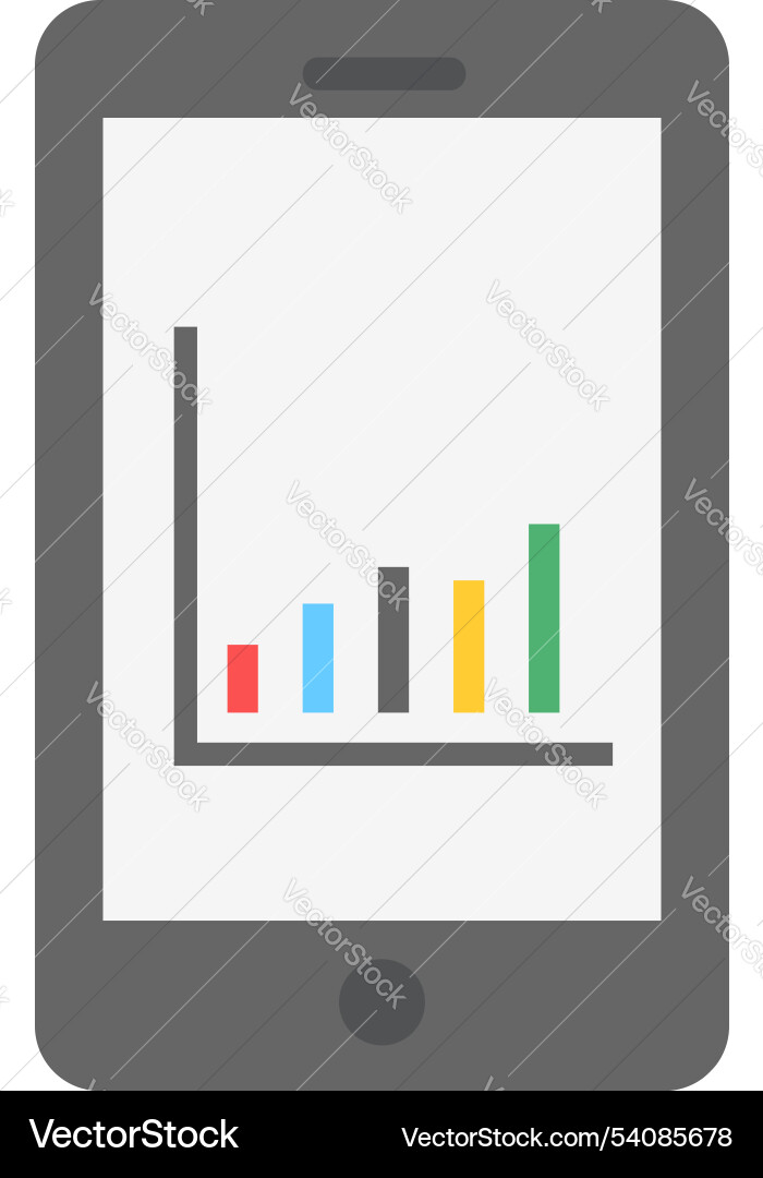 A smartphone displays bar graph data Vector Image