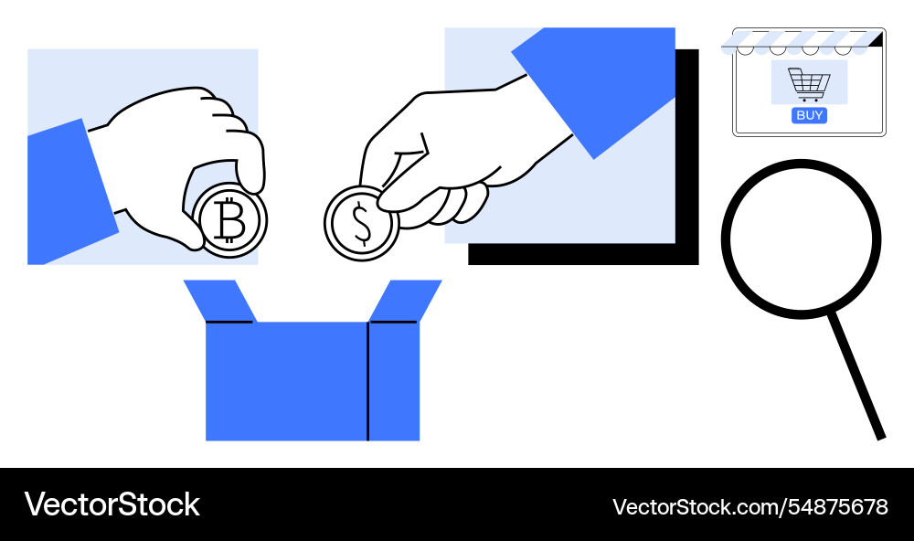 Digital transactions concept with hands insertings vector image