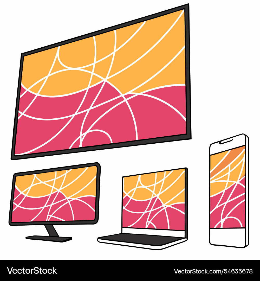 Gradient digital screens with abstract line art Vector Image