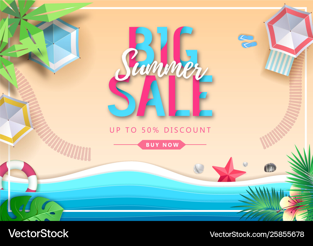 Große Sommer Verkauf Top-Blick Plakat mit Strand Große Sommer Verkauf Top-Blick Plakat mit Strand vektorbild