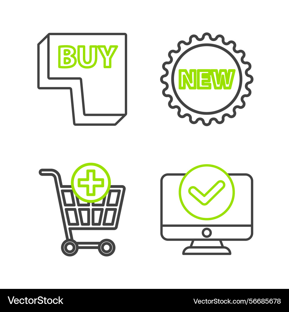 Set line computer monitor add shopping cart price Set line computer monitor add shopping cart price vector image