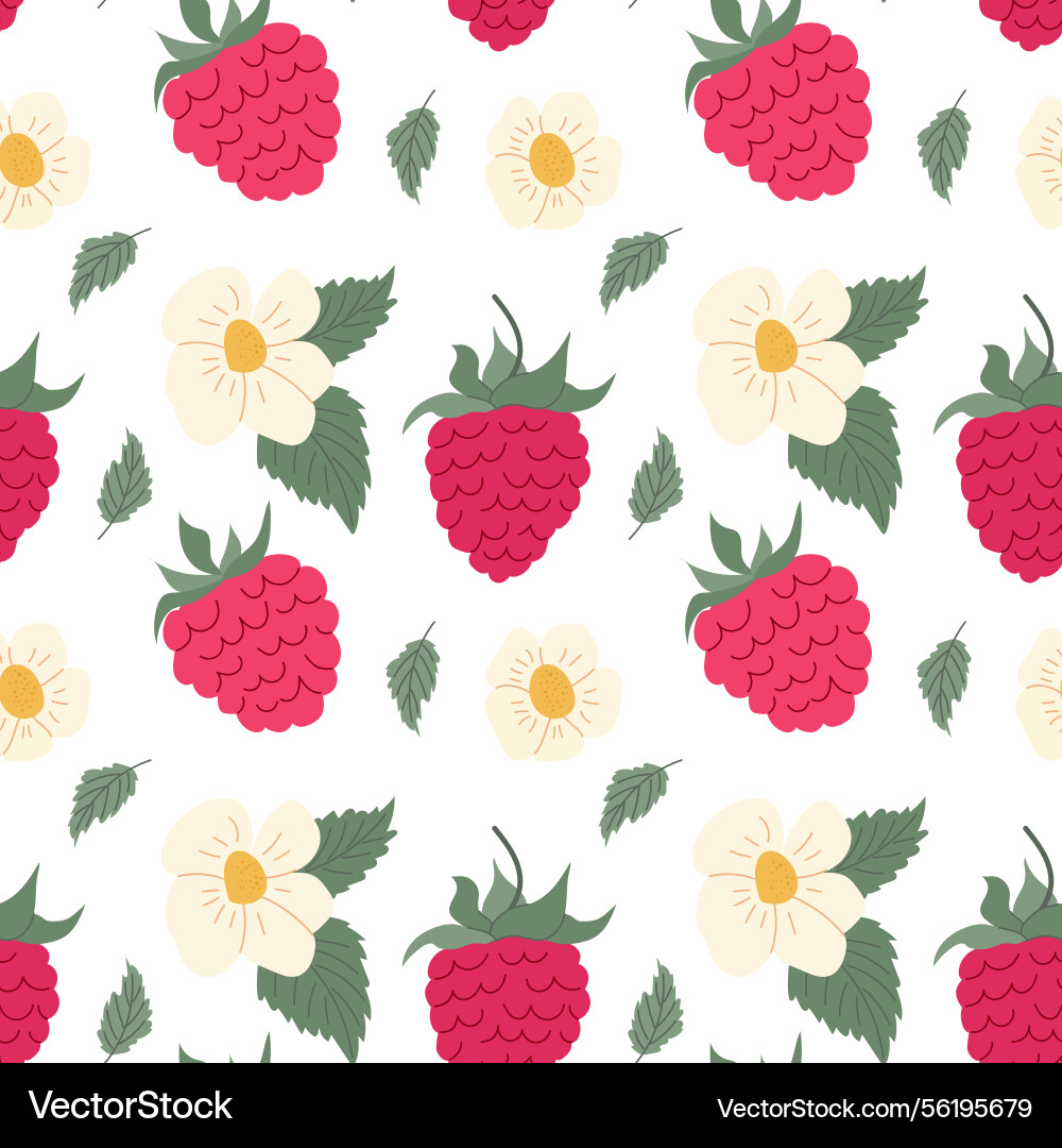 Colorful raspberry and flower pattern on a white Vector Image