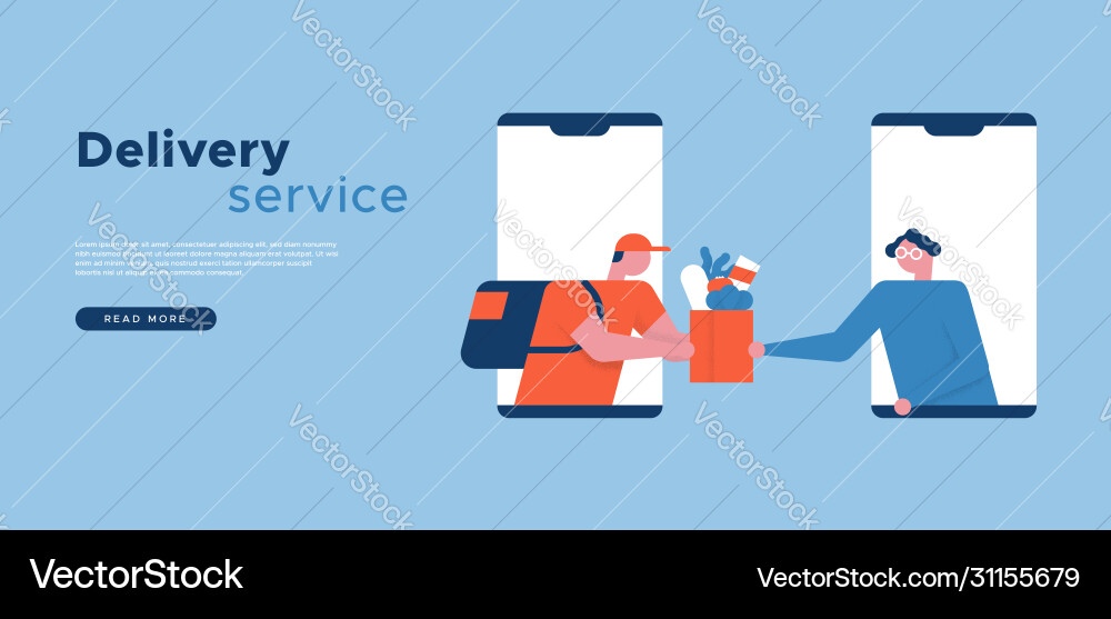 Delivery service worker in phone app web template Delivery service worker in phone app web template vector image
