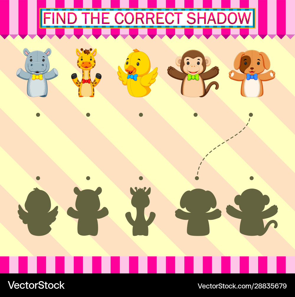 Find correct shadow different fingers puppet Find correct shadow different fingers puppet Vector Image