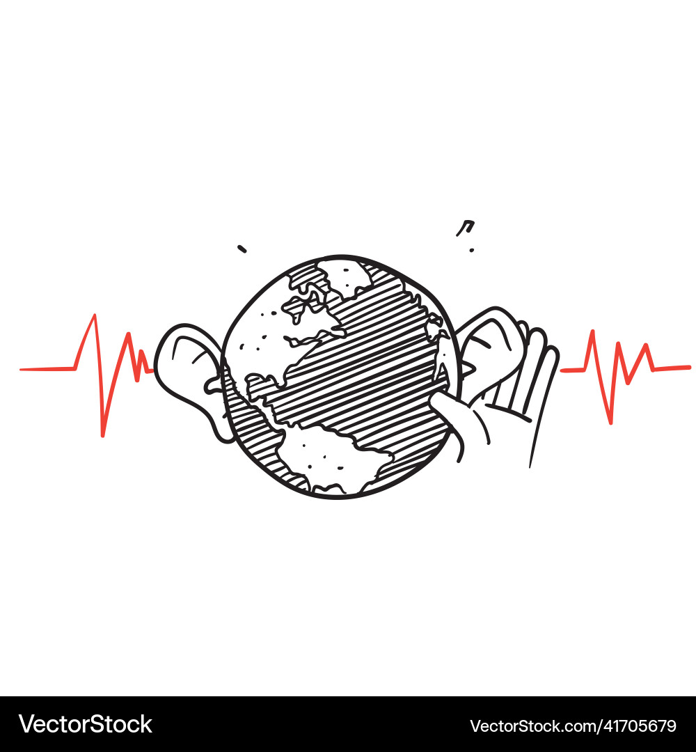 Hand drawn doodle globe earth with ear hearing Hand drawn doodle globe earth with ear hearing vector image