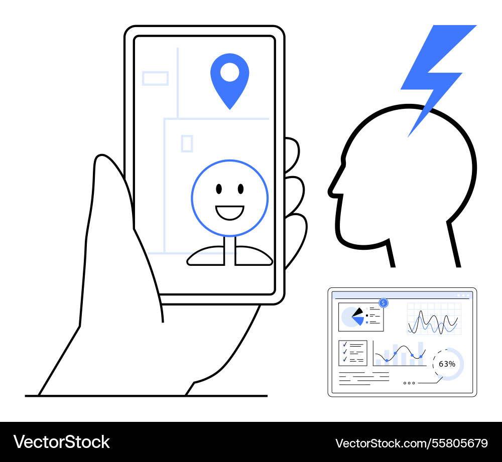 Mobile app user experience with geolocation data Mobile app user experience with geolocation data vector image