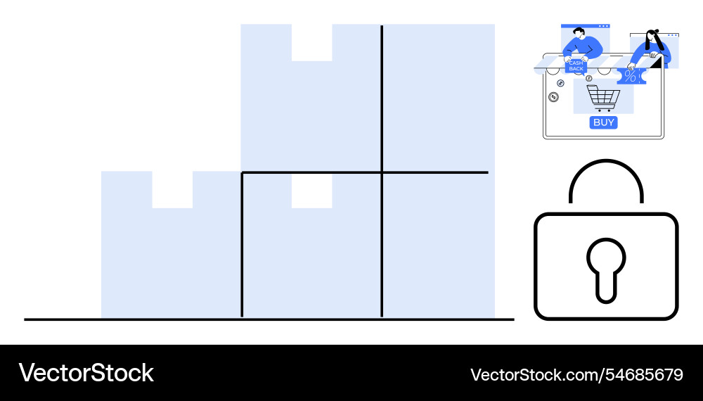 Online shopping security highlighted with stack Vector Image