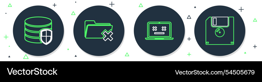 Set line delete folder dead laptop database Set line delete folder dead laptop database vector image