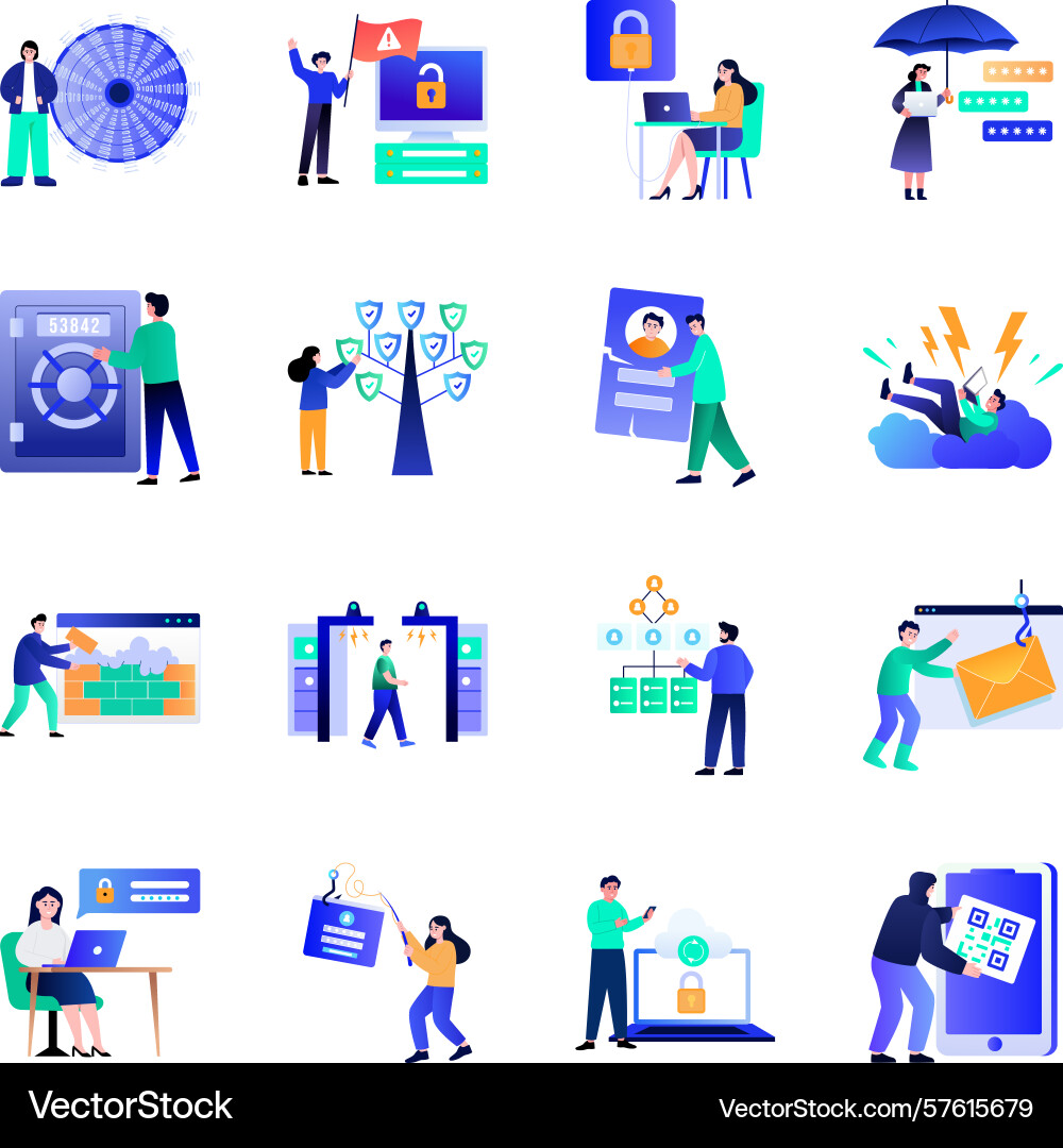 Set of data encryption flat style Vector Image