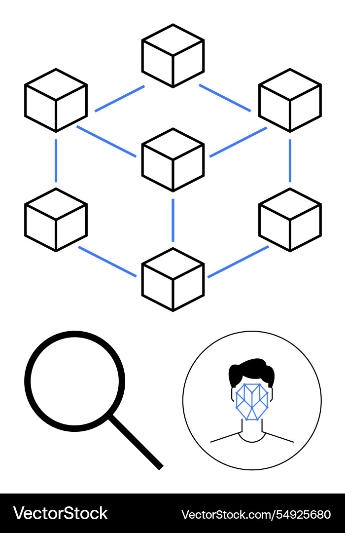 Blockchain network with interconnected cubes Blockchain network with interconnected cubes vector image