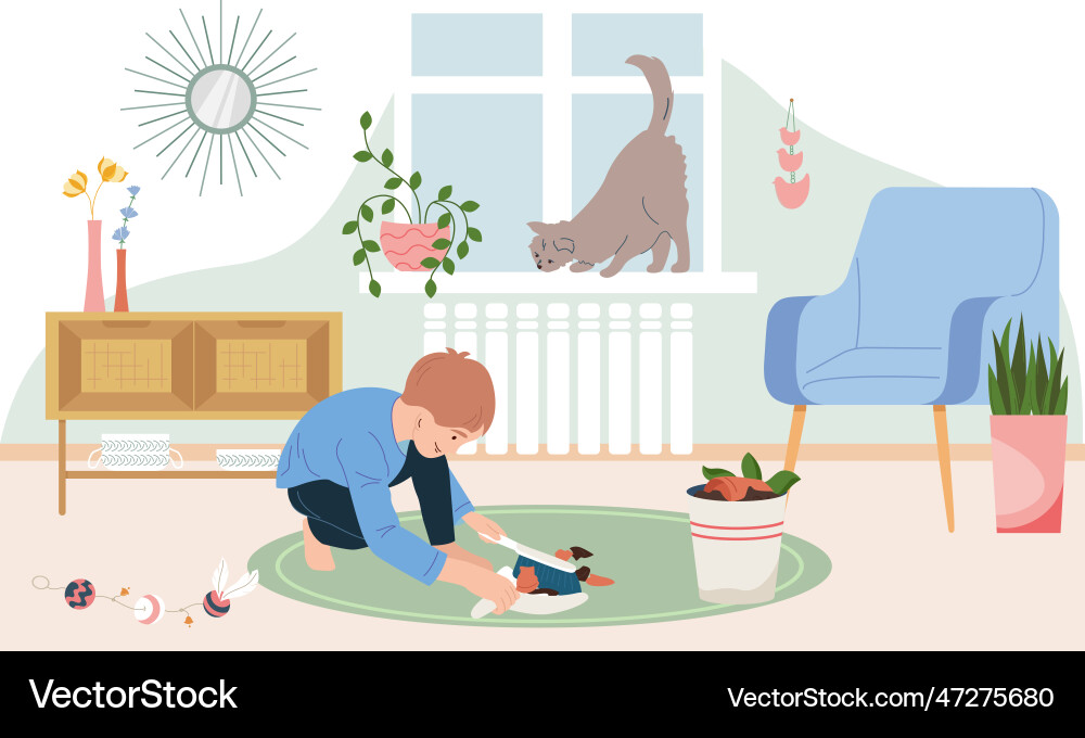 Household children flat background vector image