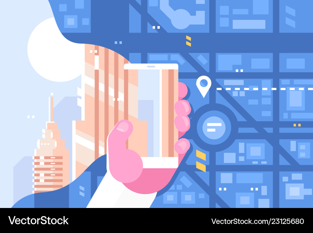 Man plots route using smartphone app Man plots route using smartphone app vector image