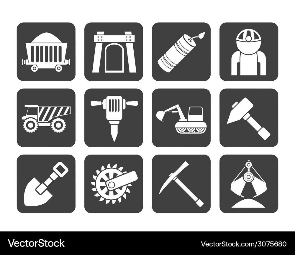 Silhouette mining and quarrying industry objects Vector Image