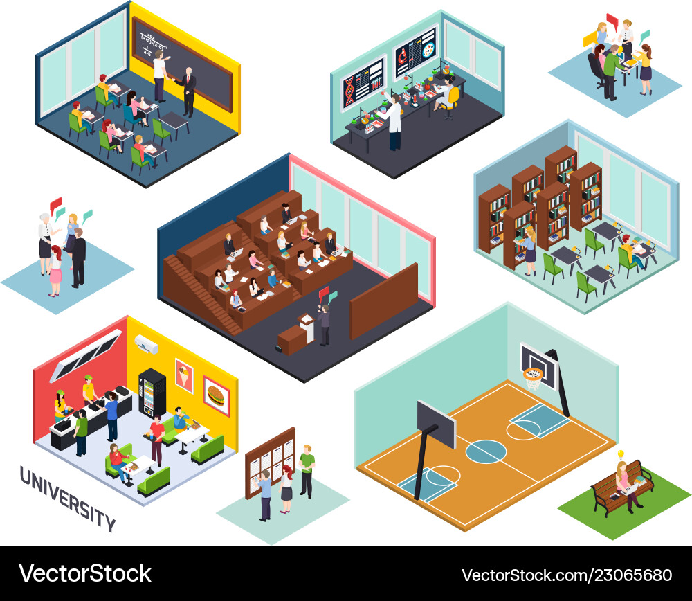 Universitätsstudie isometric set Universitätsstudie isometric set vektorbild