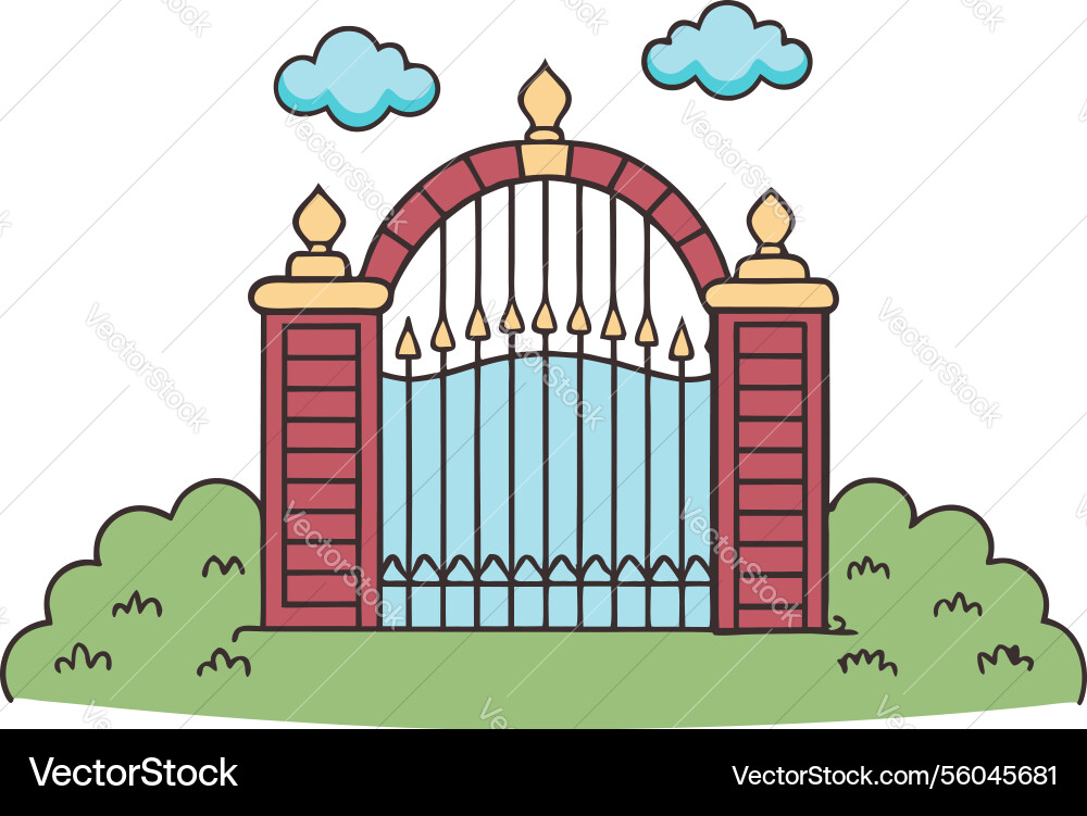 Decorative gate with red columns clouds Vector Image