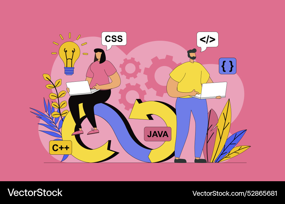 Devops engineers team concept with modern flat Devops engineers team concept with modern flat vector image