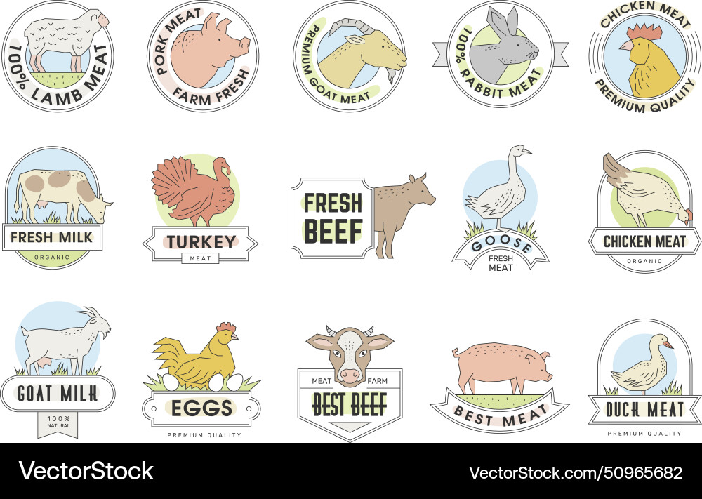 Animal labels food logo design different animals Vector Image