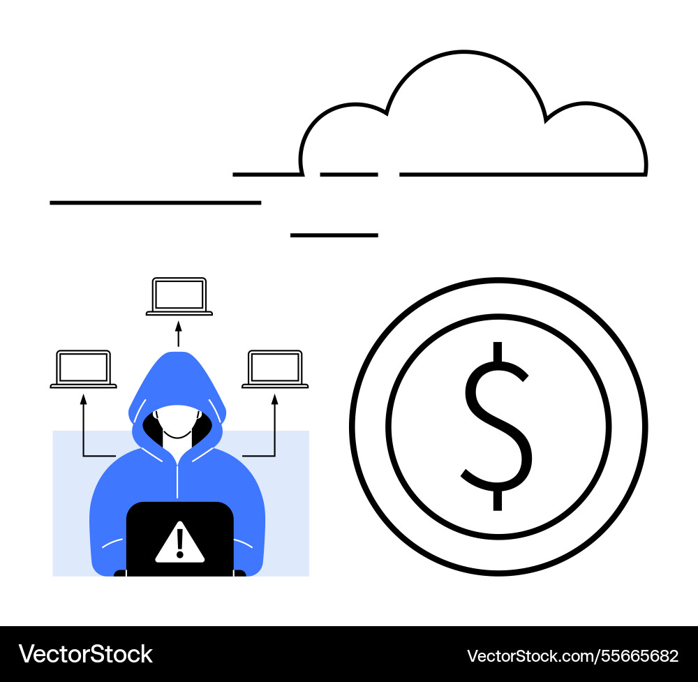 Cybersecurity threat with hacker in hood using Cybersecurity threat with hacker in hood using vector image
