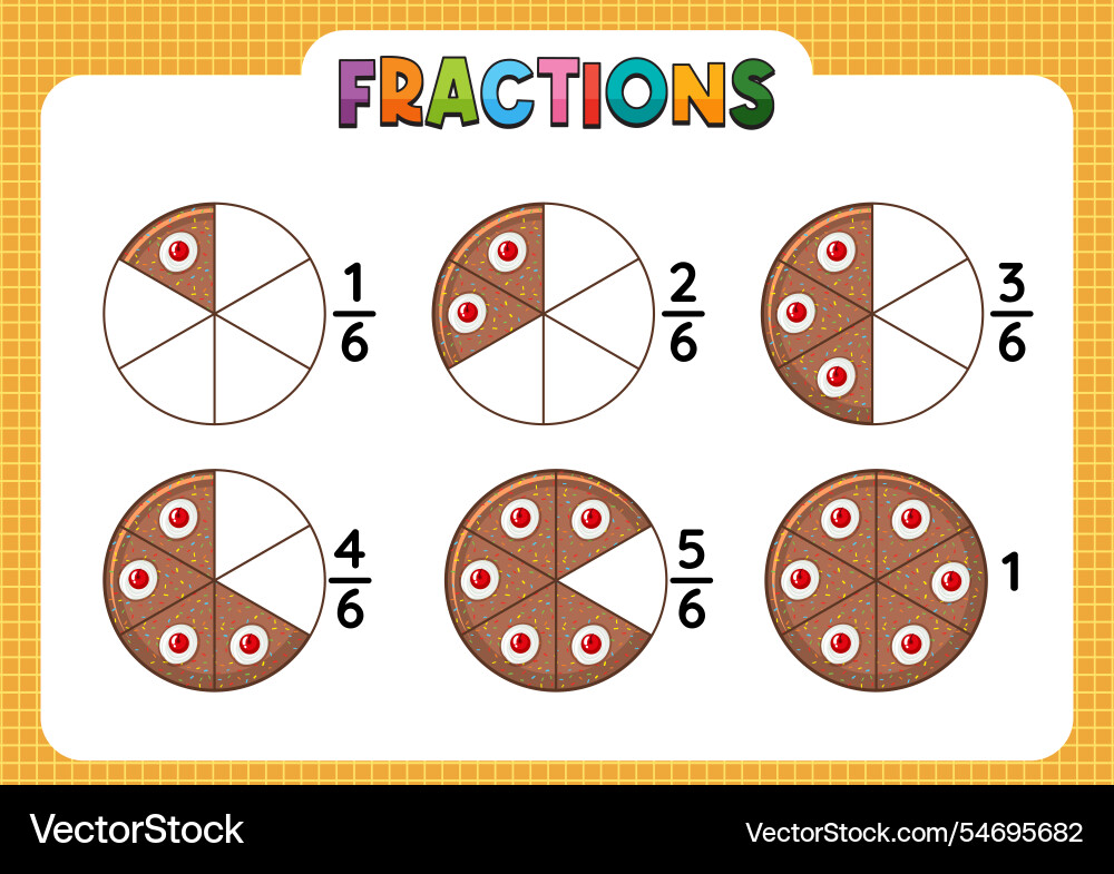 Fractions using pizza slice examples Vector Image