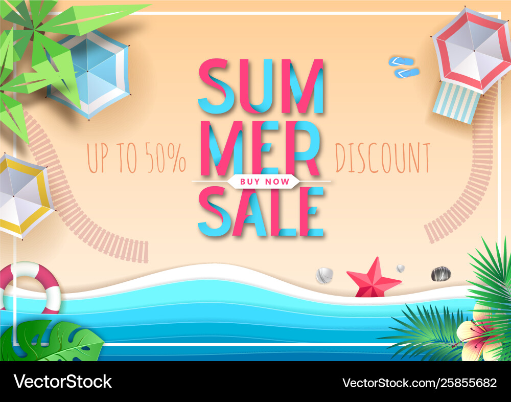 Große Sommer Verkauf Top-Blick Plakat mit Strand Große Sommer Verkauf Top-Blick Plakat mit Strand vektorbild
