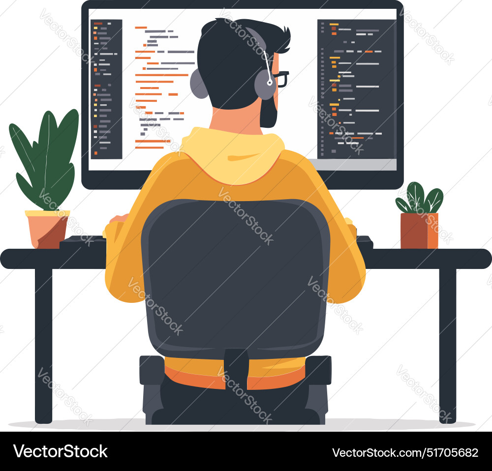 Man working on computer flat Man working on computer flat vector image