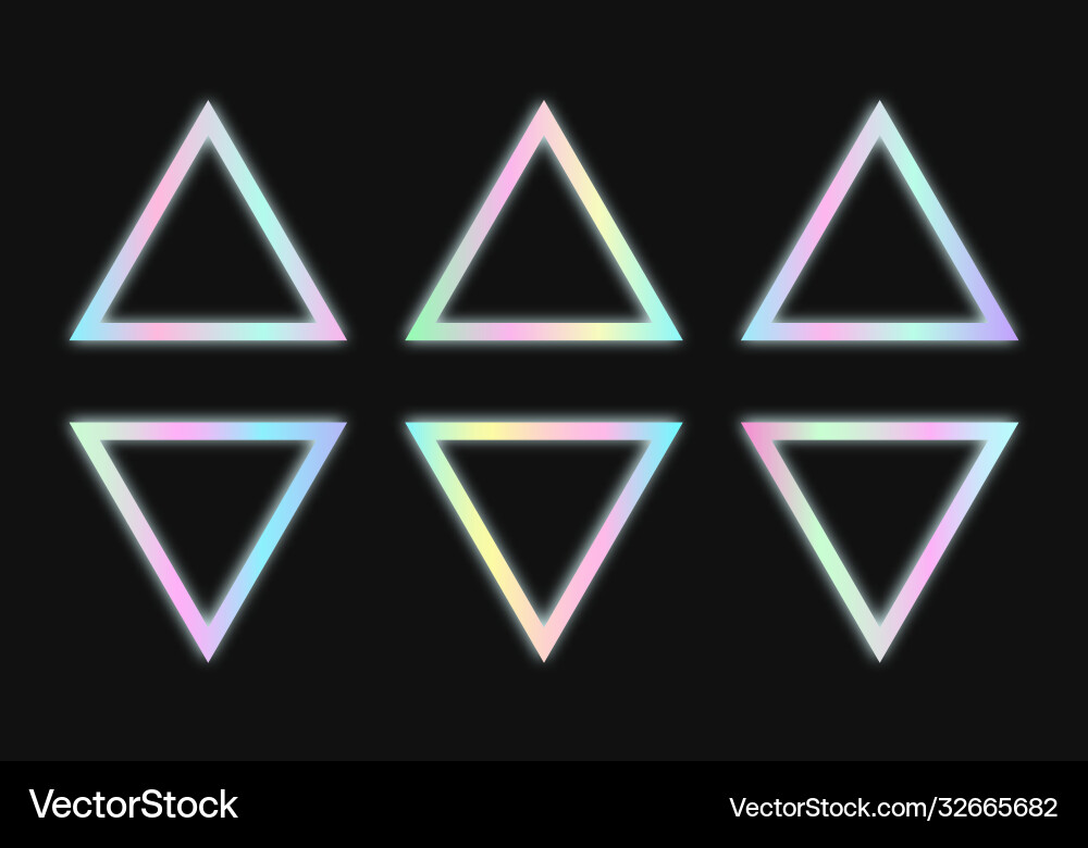 Triangular holographic frames set in psychedelic Triangular holographic frames set in psychedelic vector image