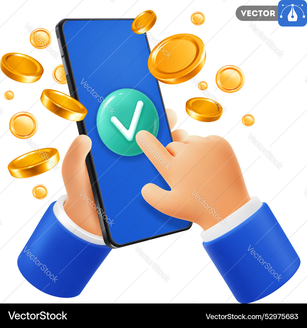 Hands holds smartphone and touch on check mark Hands holds smartphone and touch on check mark vector image