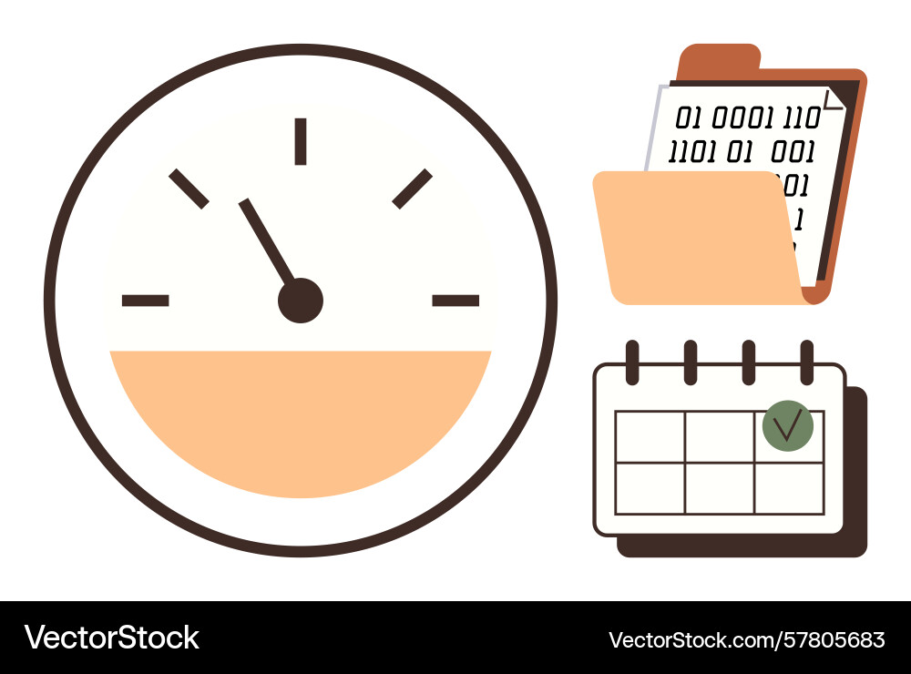 Performance gauge data folder and calendar vector image