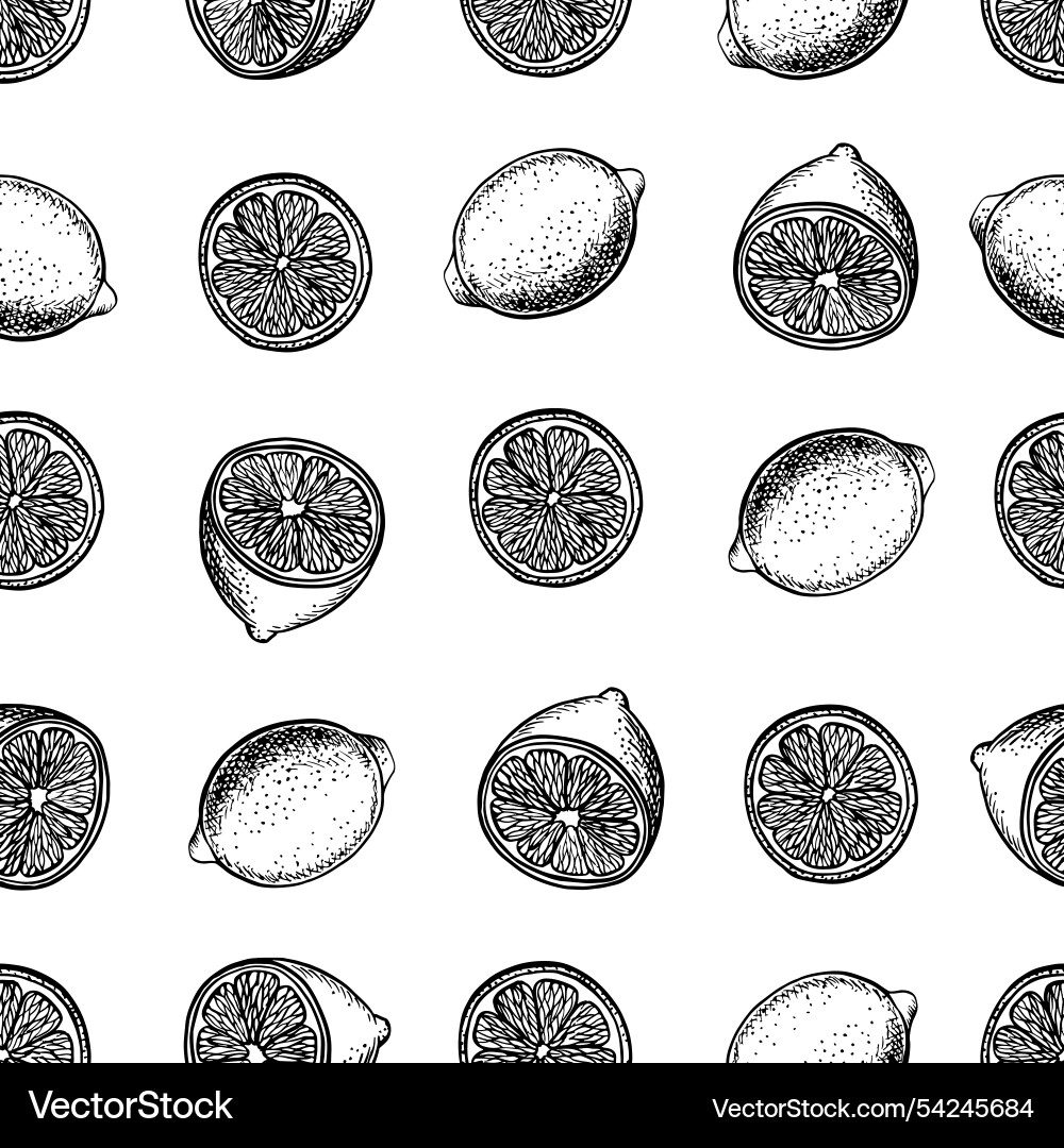 Seamless pattern with lemons whole cut halves Seamless pattern with lemons whole cut halves vector image