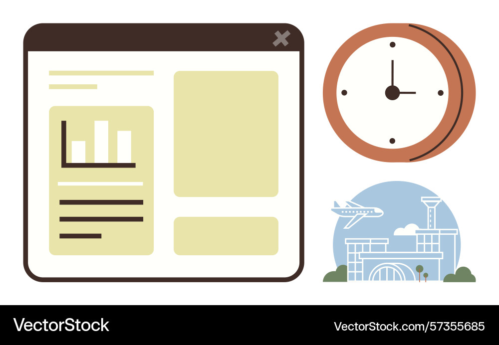 Airport data dashboard with clock and terminal vector image