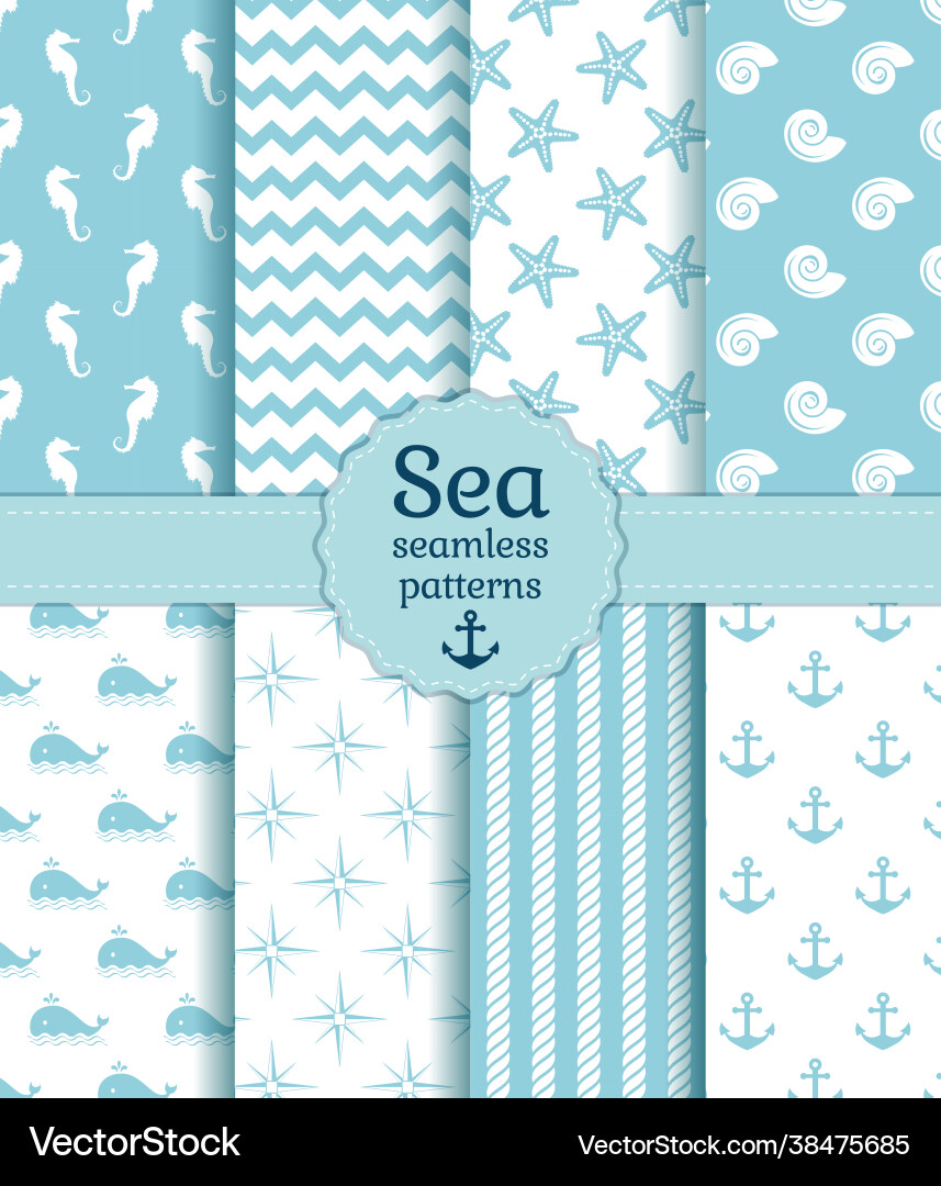 Sea seamless patterns collection Vector Image