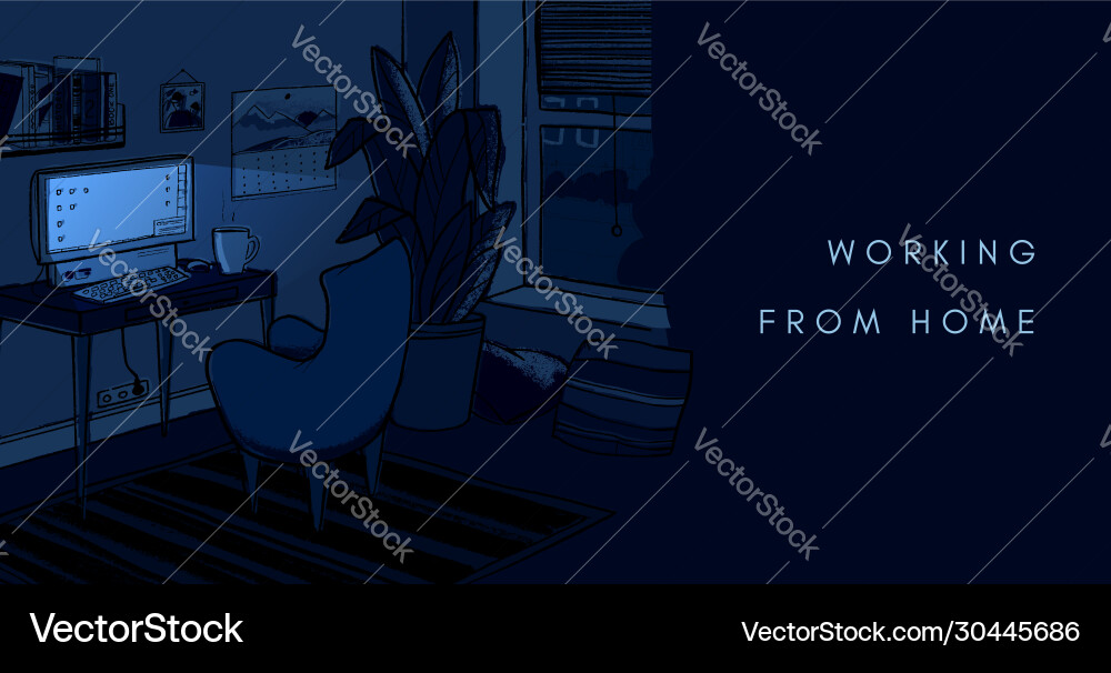 Cozy dark night home office Cozy dark night home office vector image