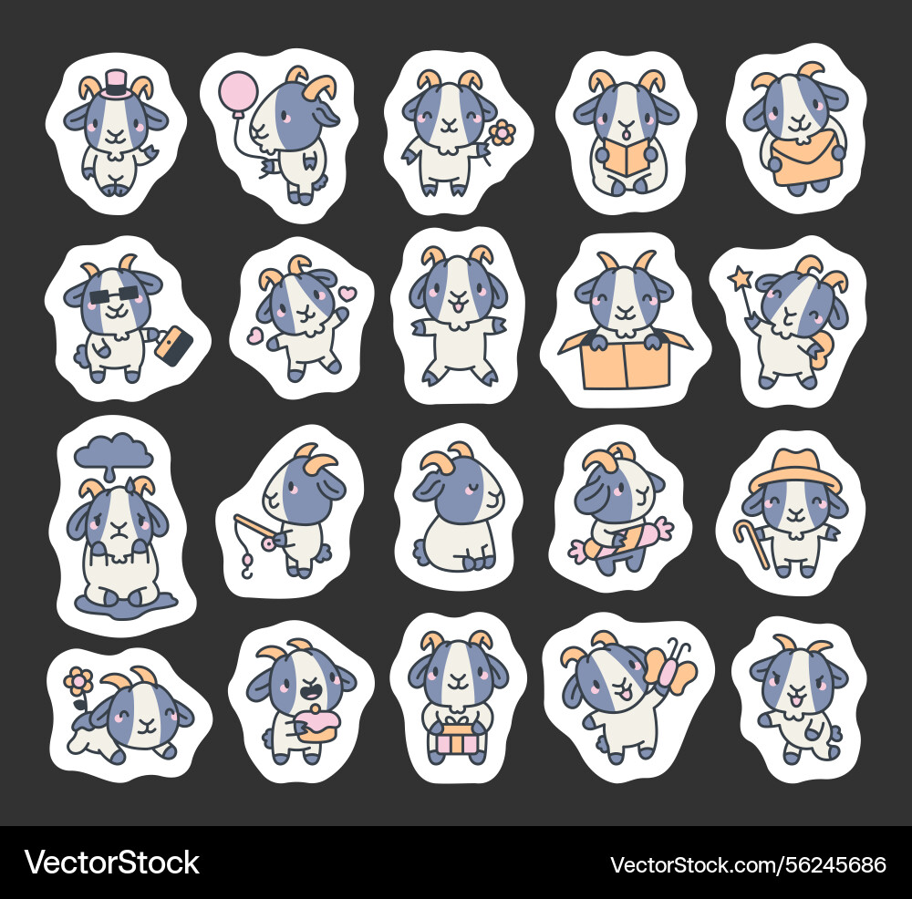 Goat character set showing various emotions Vector Image