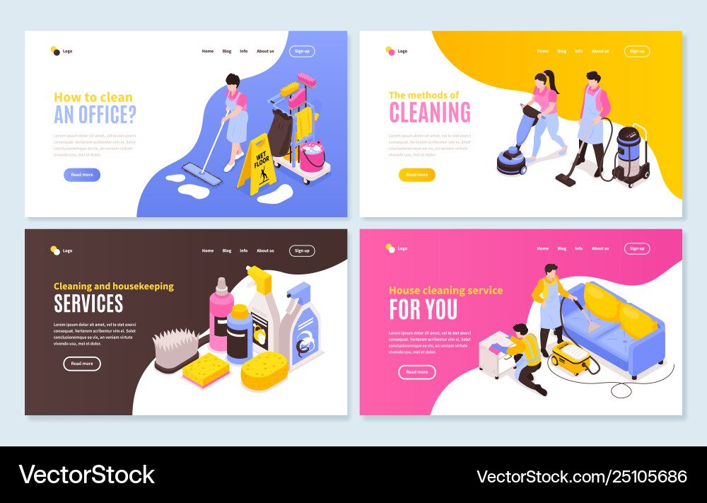 Isometric cleaning horizontal banners Isometric cleaning horizontal banners vector image