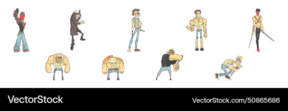 Man killer or assassin character with weapon Man killer or assassin character with weapon Vector Image
