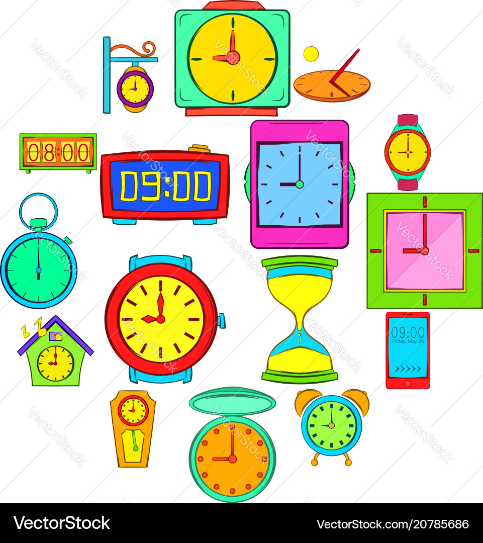 Retro Clock Icons - Pop Art Style vector image