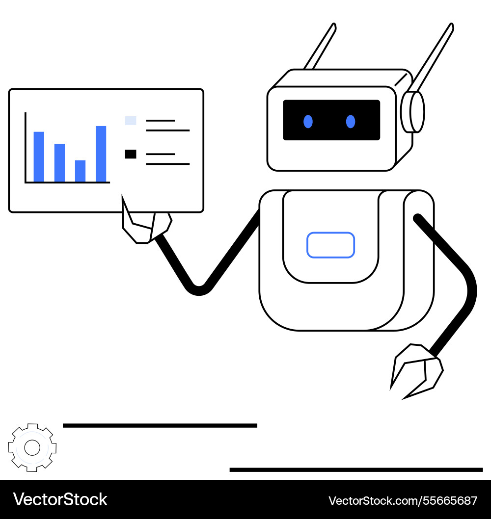 Robot with screen displaying analytics and data Robot with screen displaying analytics and data vector image