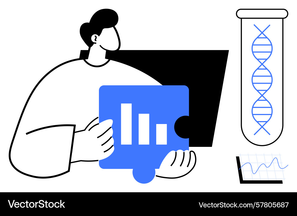 Scientist analyzing data puzzle piece with dna Scientist analyzing data puzzle piece with dna vector image