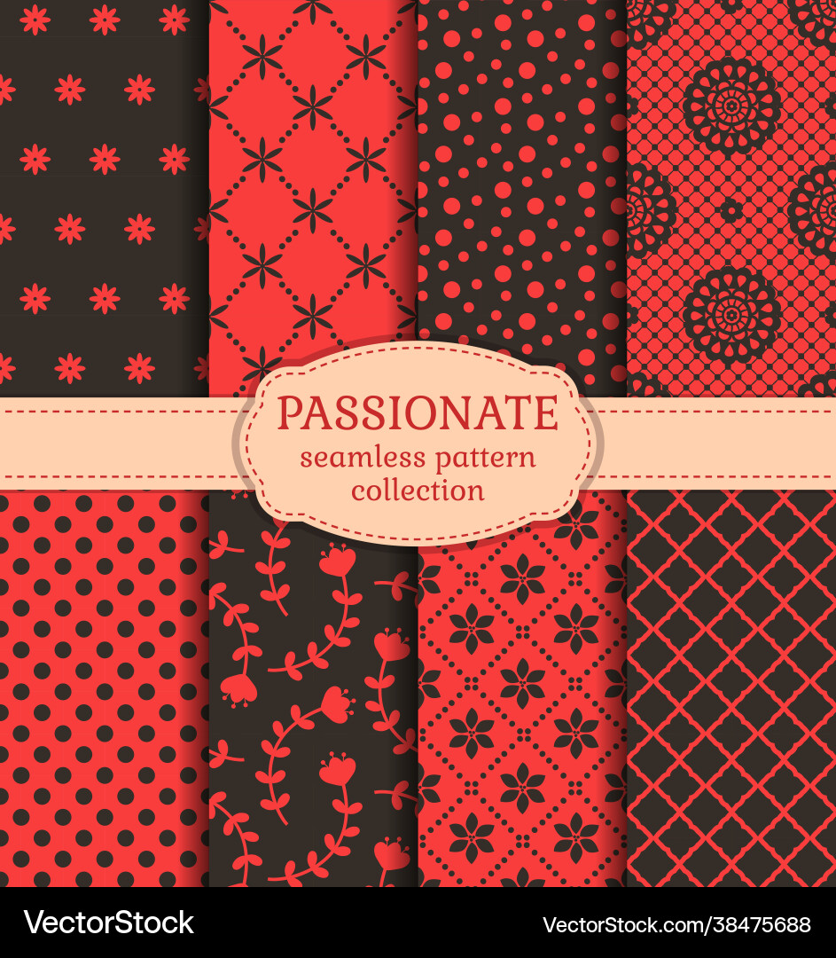 Red and black seamless patterns set Red and black seamless patterns set vector image