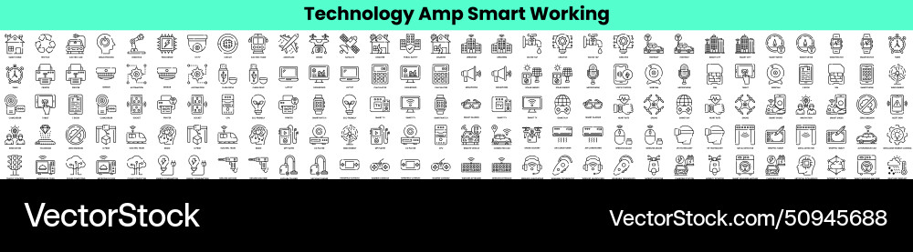 Set of technology amp smart working icons linear Vector Image