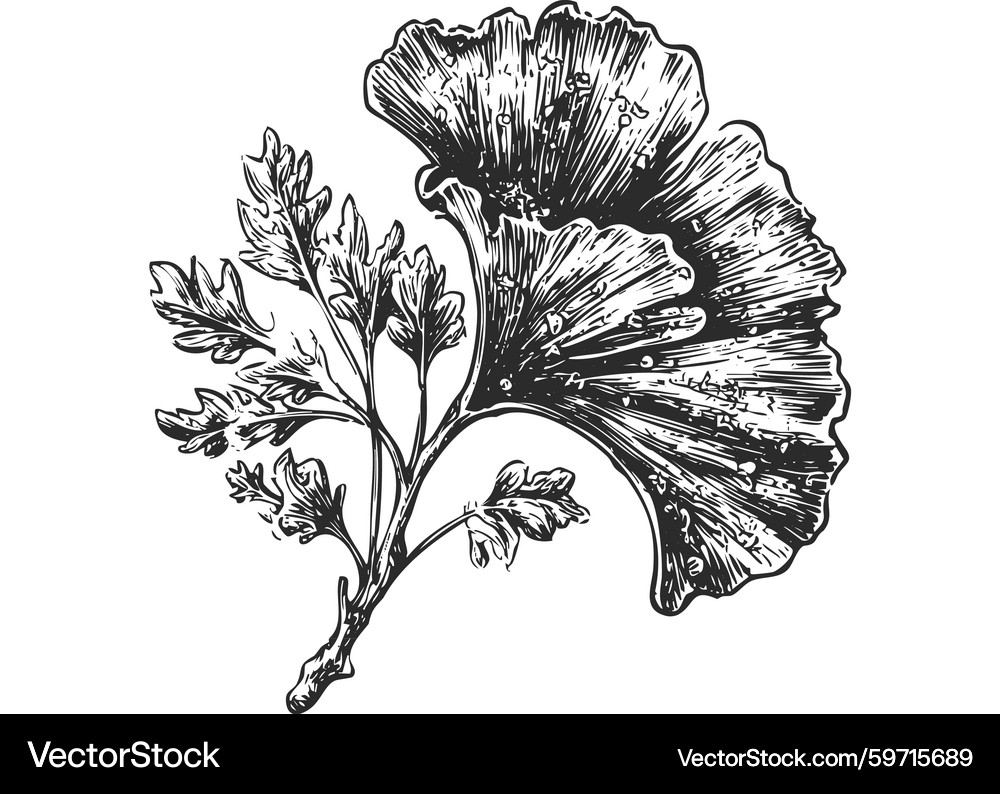 Ginkgo Biloba Leaf Sketch – Royalty-Free Vector | VectorStock, image size:1000x794
