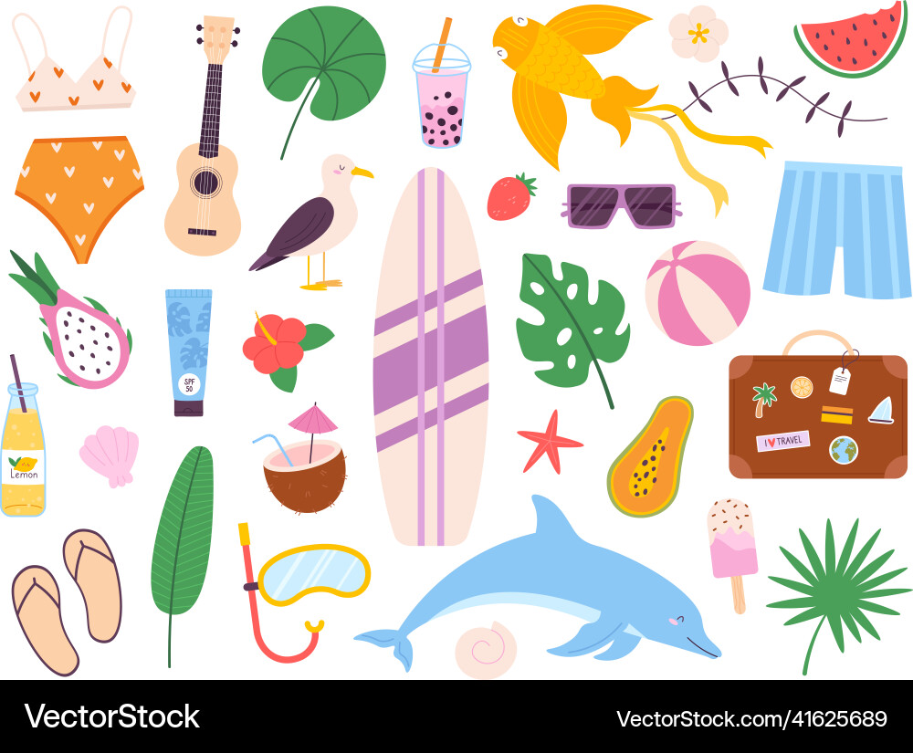Sommer Symbole Aufkleber Surfbrett Wassermelone Sommer Symbole Aufkleber Surfbrett Wassermelone vektorbild