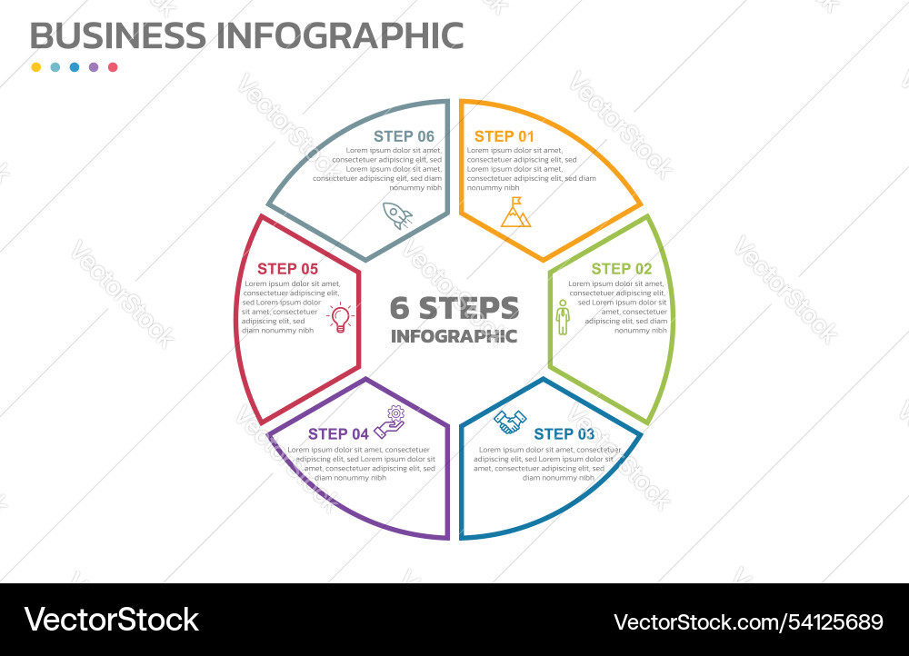 Visual data presentation cycle diagram with 6 Visual data presentation cycle diagram with 6 vector image