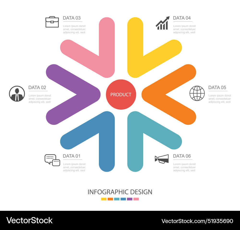 Infographics arrow shape with 6 number data vector image