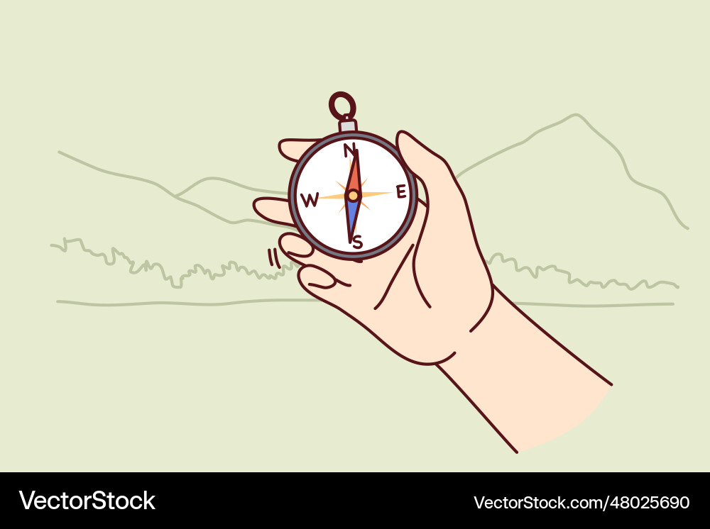 Person Using Compass on Hike Vector Image