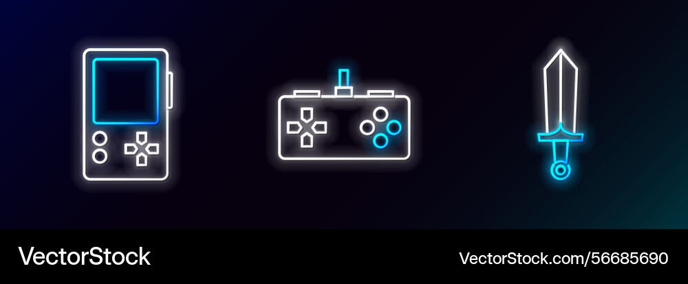 Set line sword for game portable video console Set line sword for game portable video console vector image