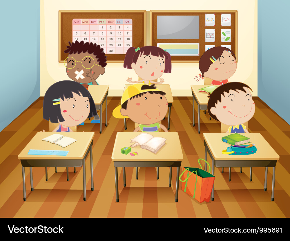 Children Studying in Classroom Vector Image
