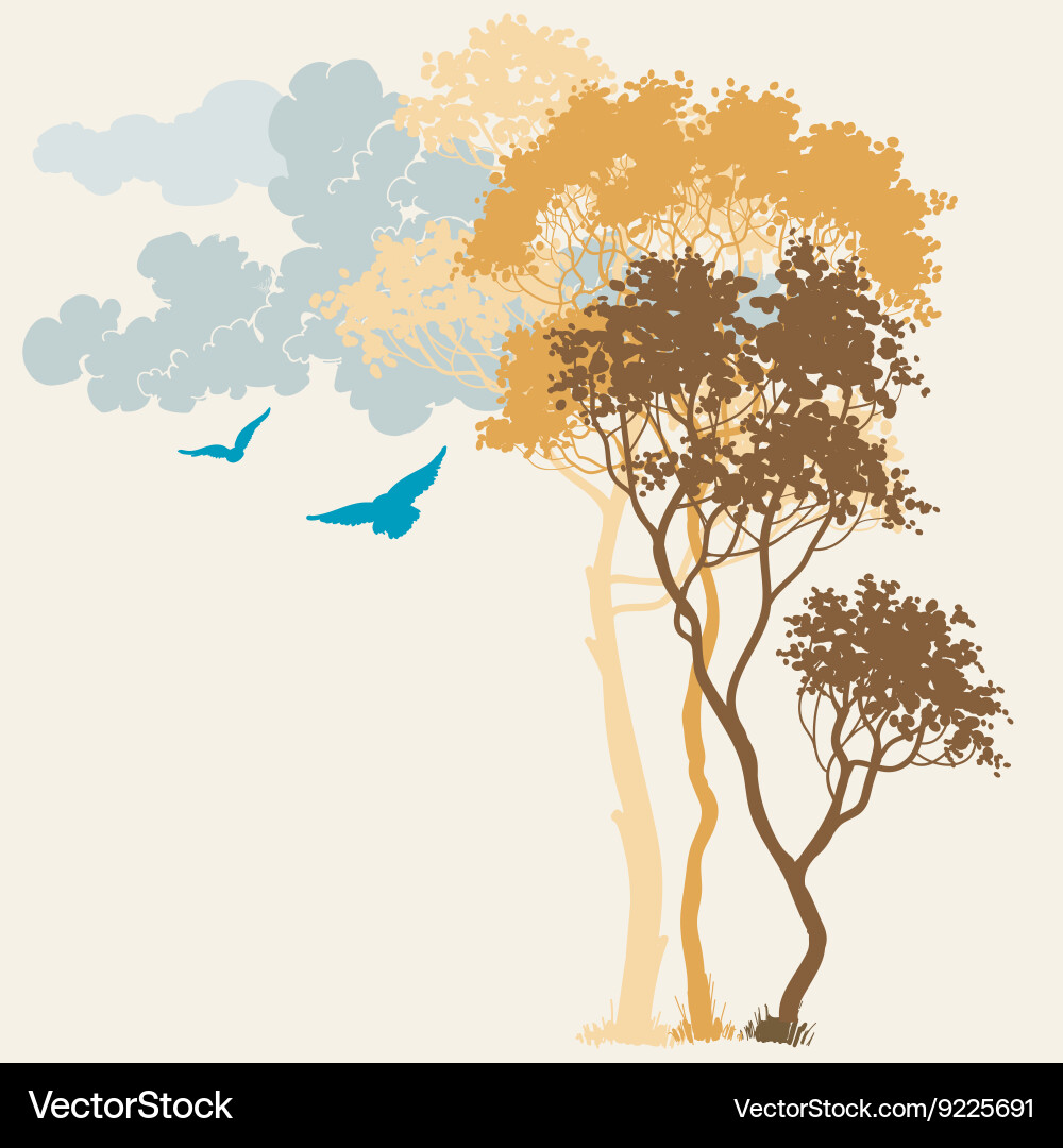 Nature background trees and clouds composition vector image