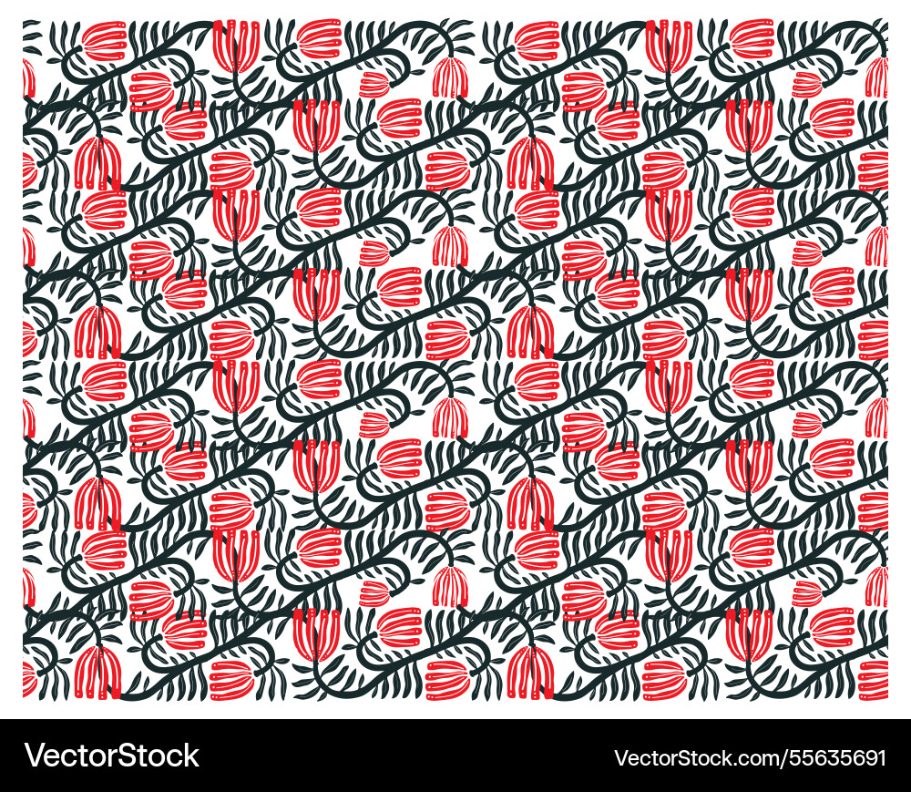 Repeat retro style flower and leaf print pattern Repeat retro style flower and leaf print pattern Vector Image