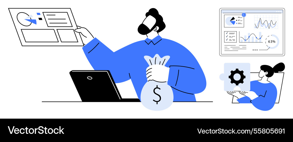 Team analyzing financial data using graphs vector image
